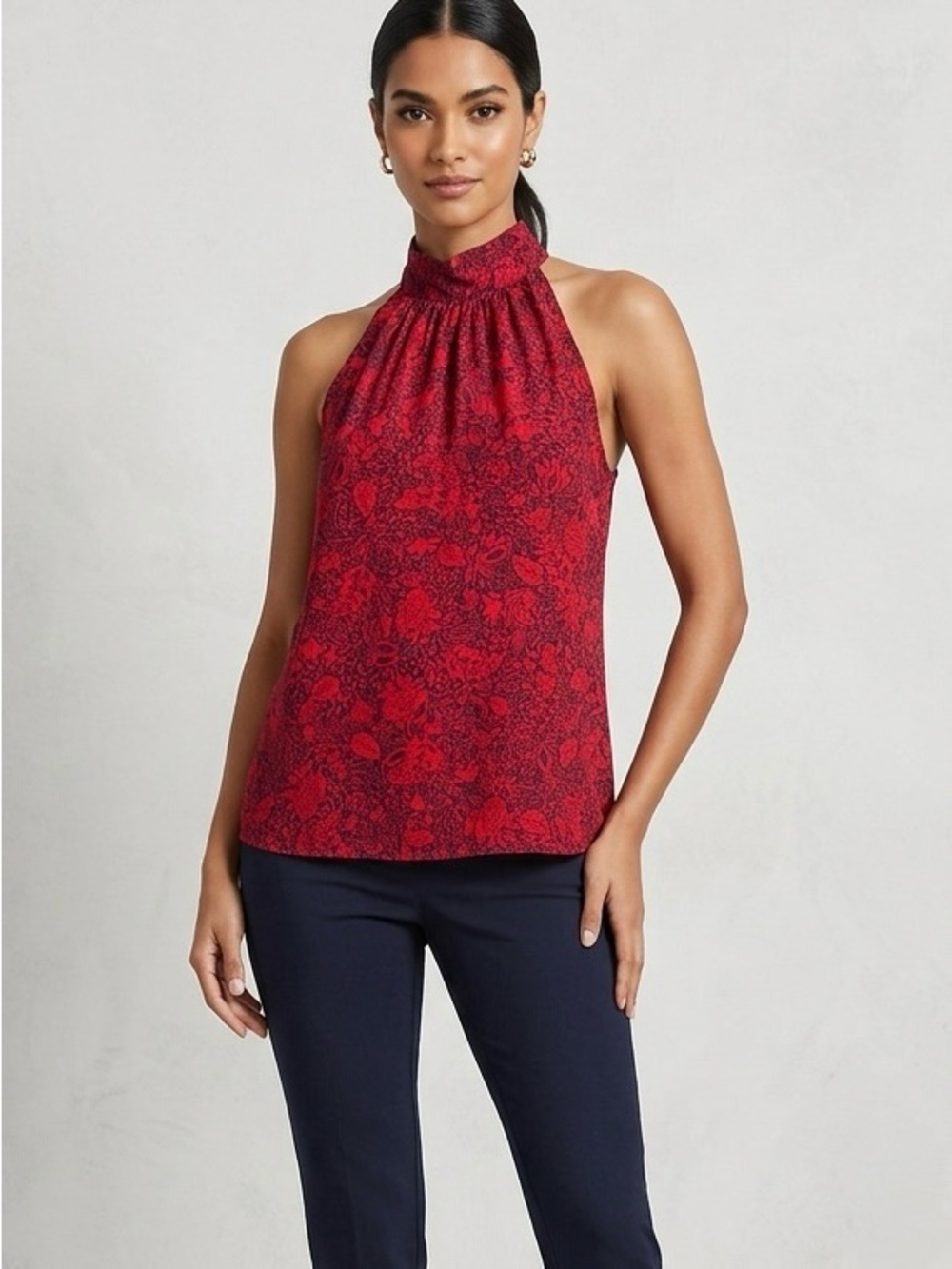 Ann Taylor Floral Sleeveless Halter Neck Blouse Top - Size Large